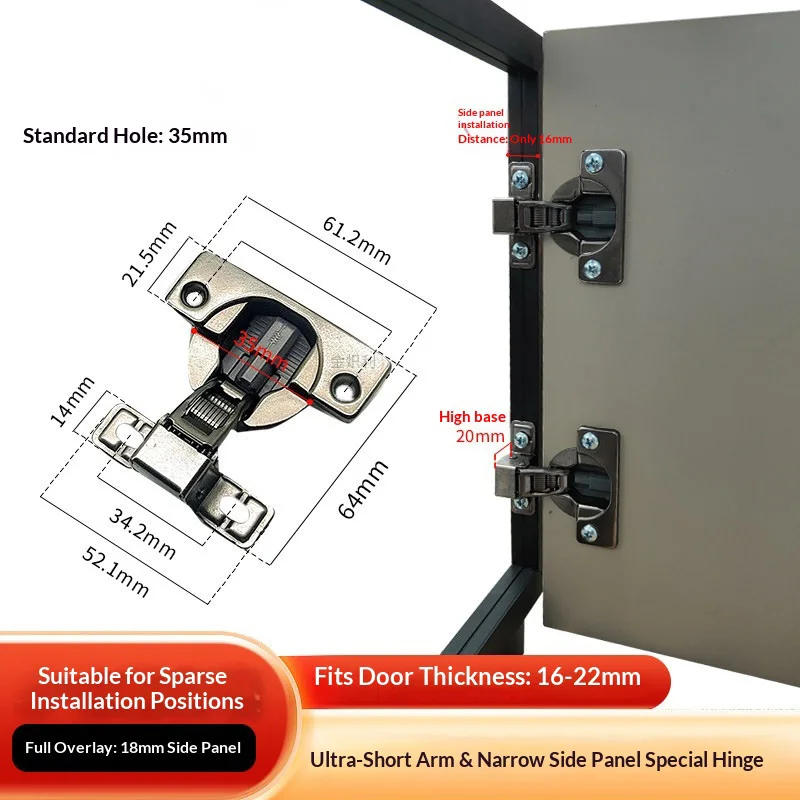 Ultra-short arm hydraulic buffer hinge for electrical box cabinet doors, kitchen cabinet doors, and furniture cabinet door hinge