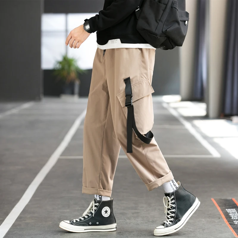 2024 New Men's Casual Pats Side Pockets Harem Pants Hip Hop Casual Ribbons Male Joggers Trousers Fashion Streetwear Cargo Pants
