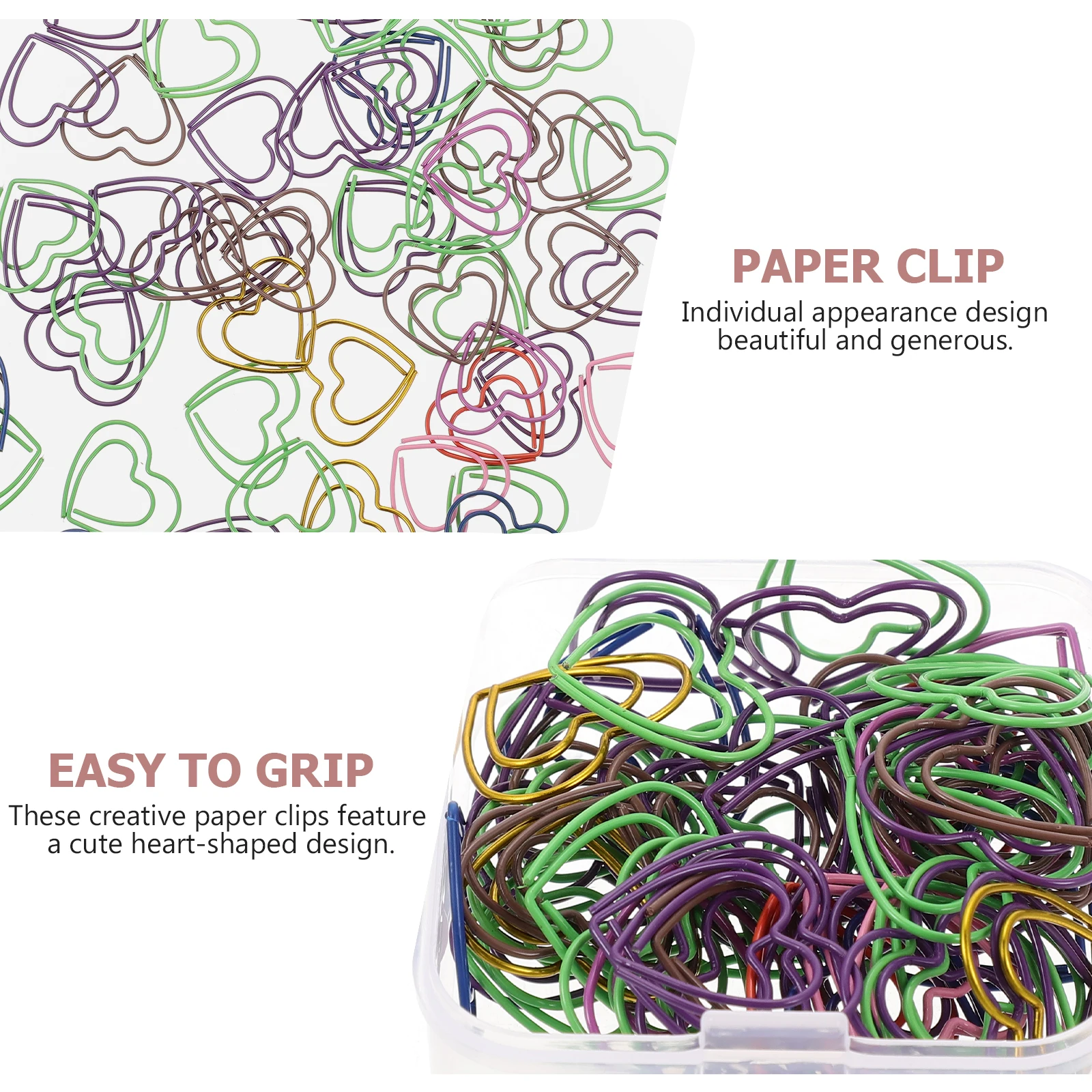 

50pcs Decorative Heart-Shaped Paper Clips Multi-Color Metal File Accessories Office Supply Household Planner Clips For