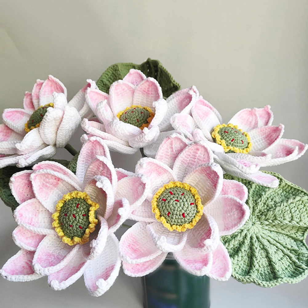 1pc Hand-Woven Shaped Artificial Flower Lotus Lotus Leaf Wool Crochet Eternal Flower Pool Wedding Decorations