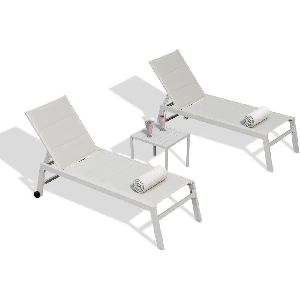 

Outdoor Chaise Lounge Set Adjustable Sunbathing Recliner with Side Table for Poolside Beach Outside Patio Aluminum