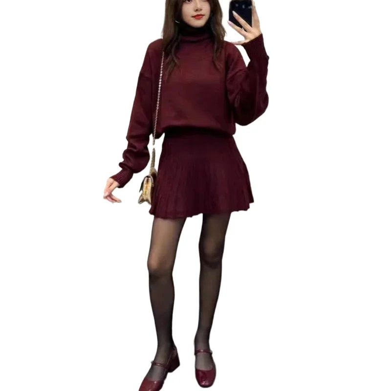 怠惰な風 エレガントなハイカラー ルーズウールスーツ レディース服 高級 春新作 プリーツスカートスーツ 外貿ドレスセット