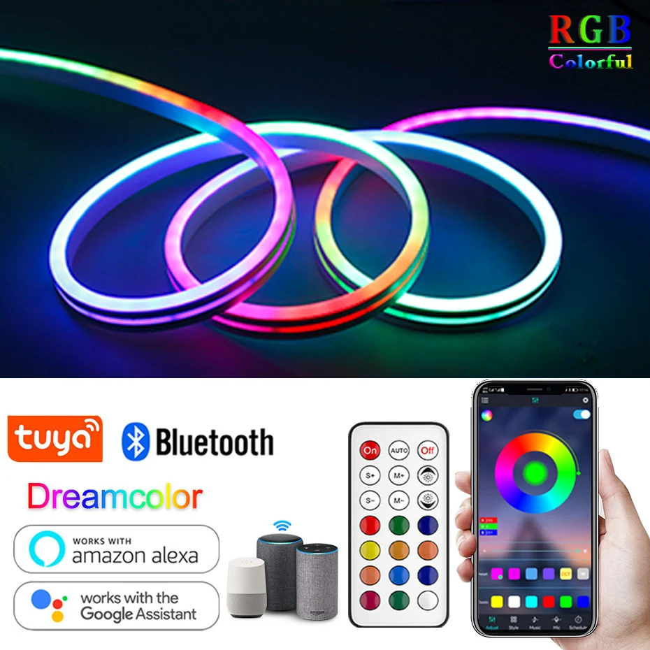 RGBIC LED Neon Light DC12V Smart Strip Dreamcolor IP67 Waterproof Rainbow Chasing Effect Flexible Tape for Home DIY Decoration