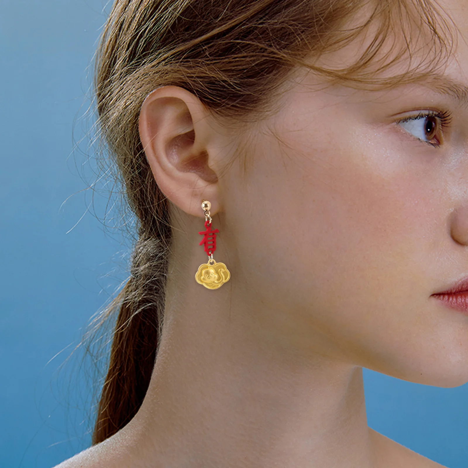 

Festive Rich Red Stud Women Bright Zinc Alloy Daily Wear Party Chinese New Year Earrings Dangle Red Stud Earrings