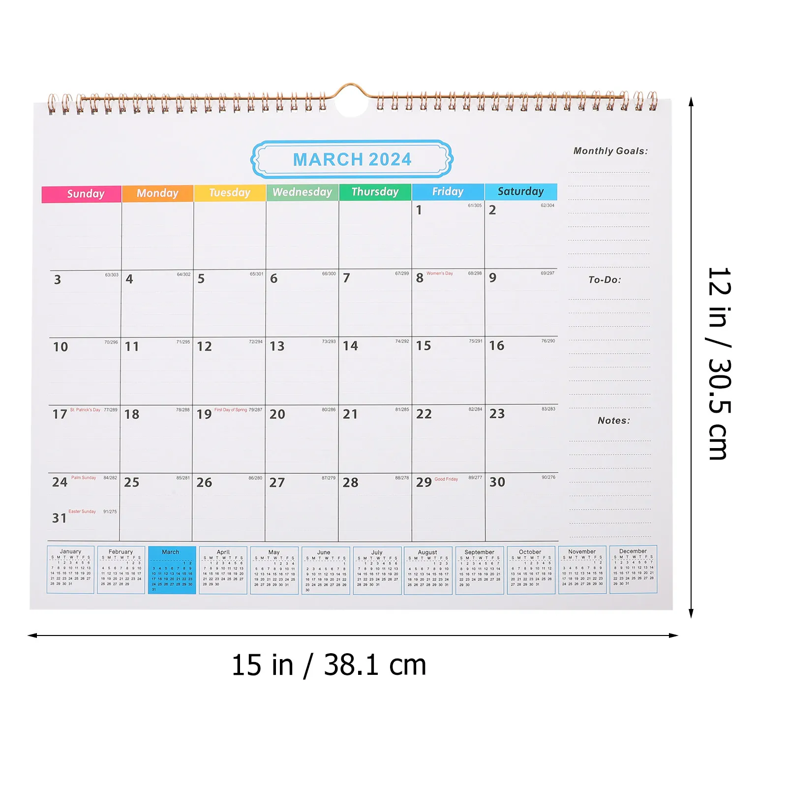 Hanging Wall Calendar 2024 Monthly Design with Clear Date Printing, Memo Space, Sturdy Smooth Surface for Home
