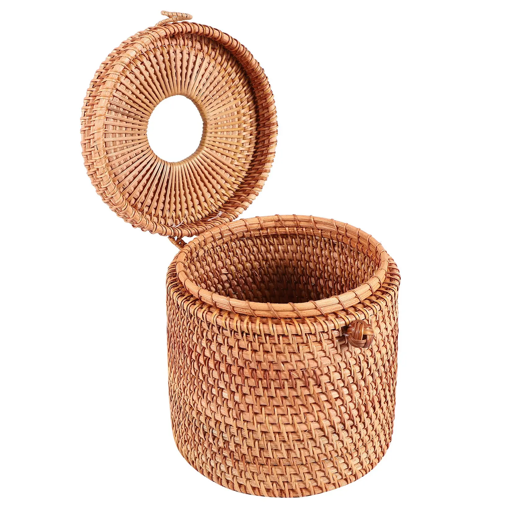 AA26P Rattan Tissue Box Toilet Paper Cover Wicker Decorative Holders with Lid for Storage Single Roll and Tissues in Bathroom
