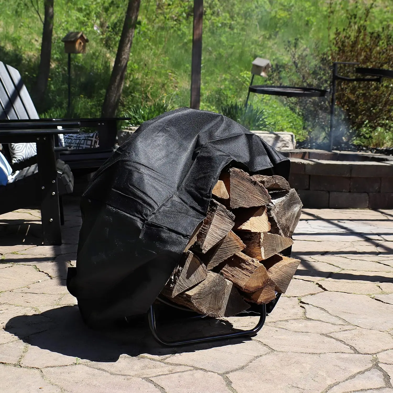 Sunnydaze Outdoor Firewood Rack with Cover, Heavy-Duty Steel, 24” Diameter, Customized