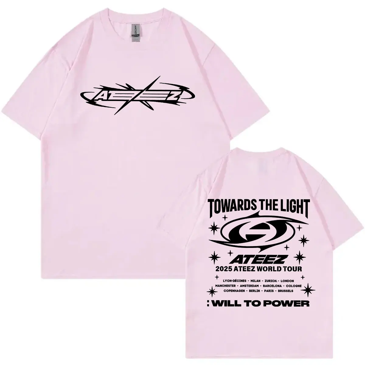 2025 Ateez جولة حول العالم مزدوجة الوجهين طباعة تي شيرت موضة Kpop تي شيرتات قصيرة الاكمام الرجال النساء عادية الراحة المتضخم تي شيرت