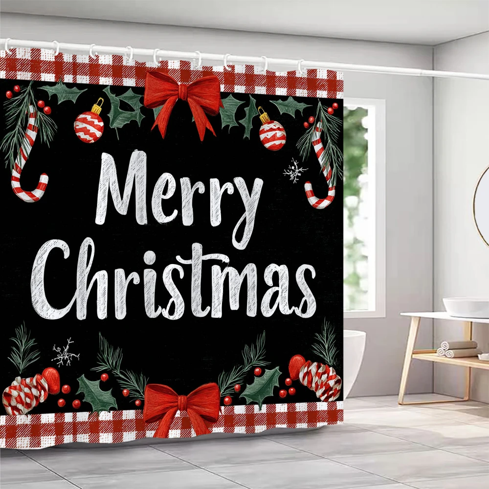 Christmas Shower Curtains Christmas Gift Christmas Tree Deer Rustic Cottage Washable Home Bath Curtain Bathroom Decor