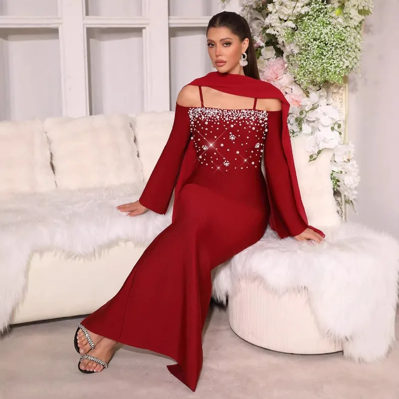 

Elegant Fashion Off-Shoulder Long Dress Women Sleeve Bandage Dress