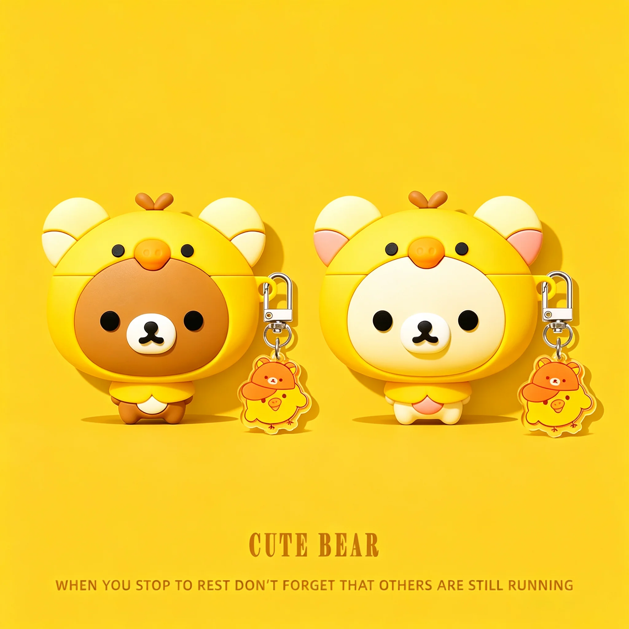For Airpods 4 5 Pro 2 Pro 3 Rilakkuma Bear With Yellow Chick Silicone Earphone Case Cover