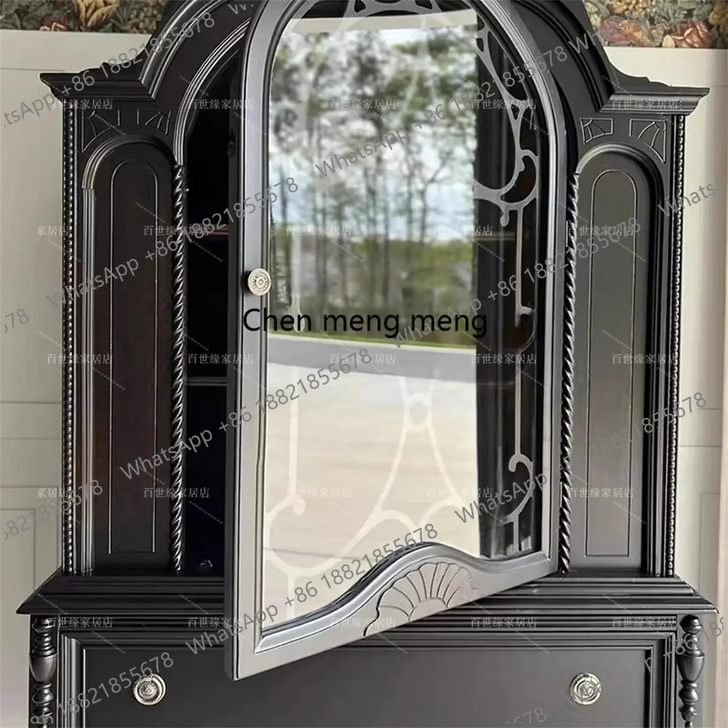 

Discount American solid wood retro dining side cabinet designer glass door display cabinet French small apartment decorative cab