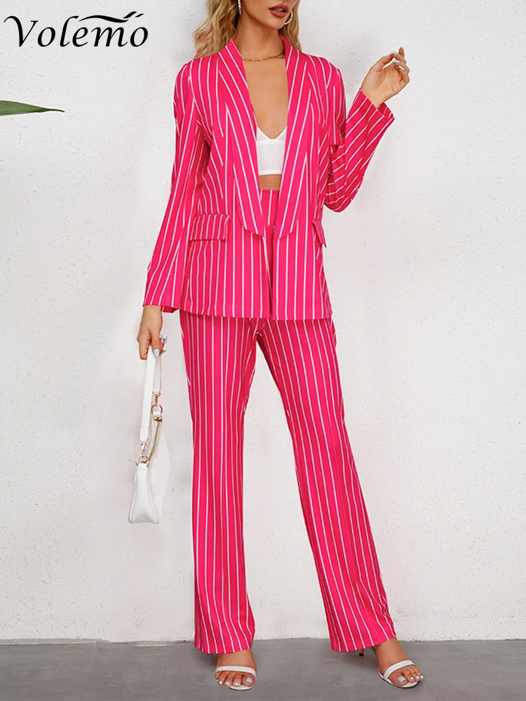 

Stripe Small Suit Coat Temperament Commuting Straight Leg Wide Leg Pants Women's Set 2023 New Autumn Winter Fashion Casual