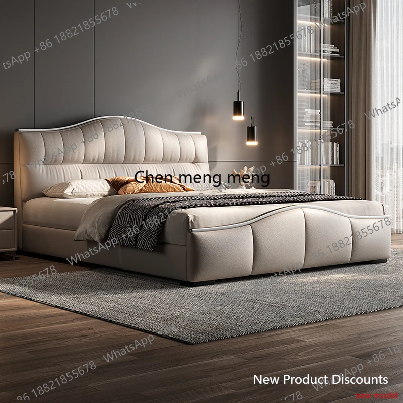 

Кожаная кровать C6601: Современный итальянский минималистичный дизайн класса люкс, кровать для спальни принцессы, двуспальная кровать Queen-size, мебель для спальни