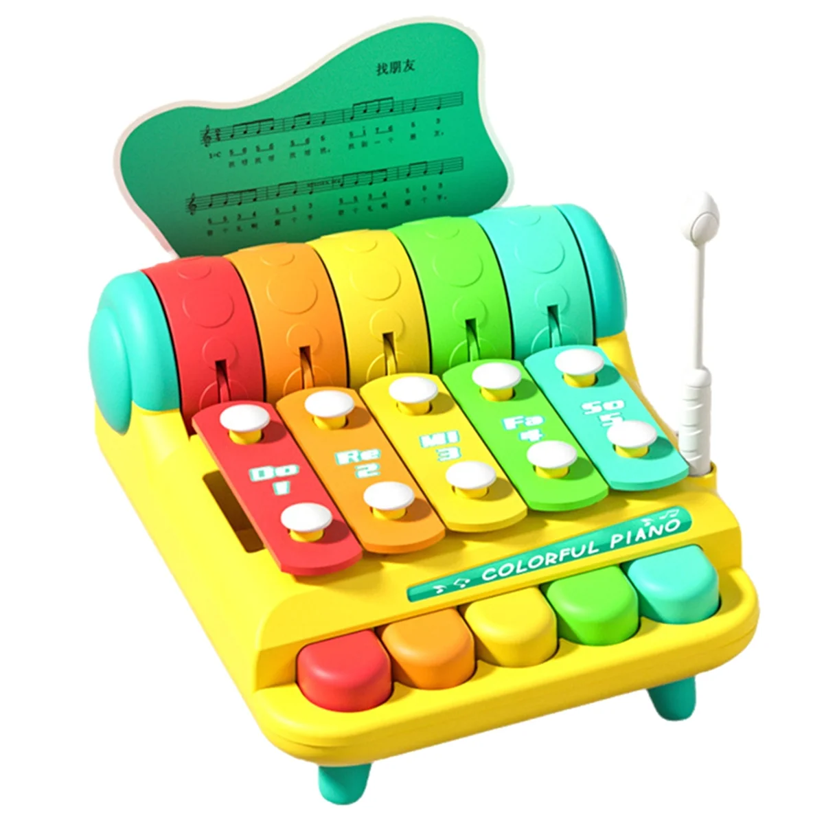 N84R Children'S Piano Toys Hand Percussion Instruments 2-in-1 Percussion Instrument Puzzle Five Tones Hand Tapping Piano,C