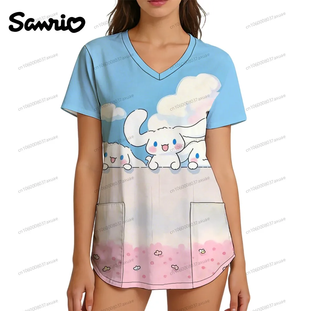 

New 2026 Personalized T-shirt Cinnamoroll work T Shirts Woman T-shirts Sanrio Anime Cuteore Clothing Summer Women's Clothing