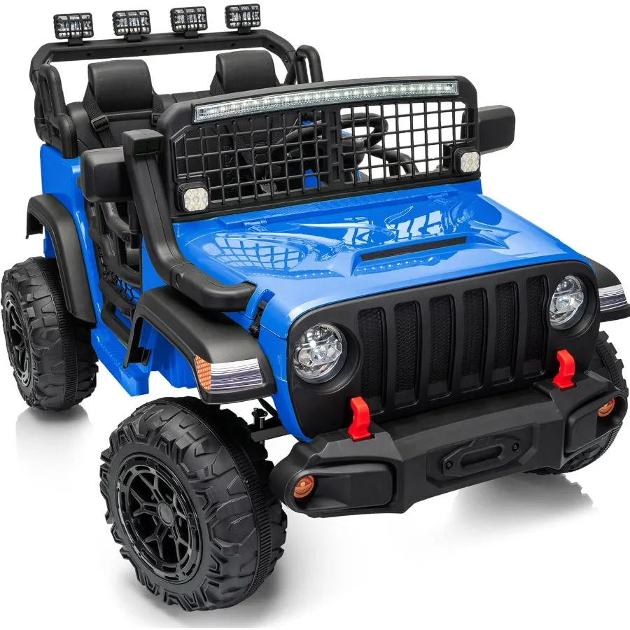 2人乗り乗用玩具車 12V電動カー 4～8歳向け リモコン付き 耐荷重110ポンド LEDライト - ブルー