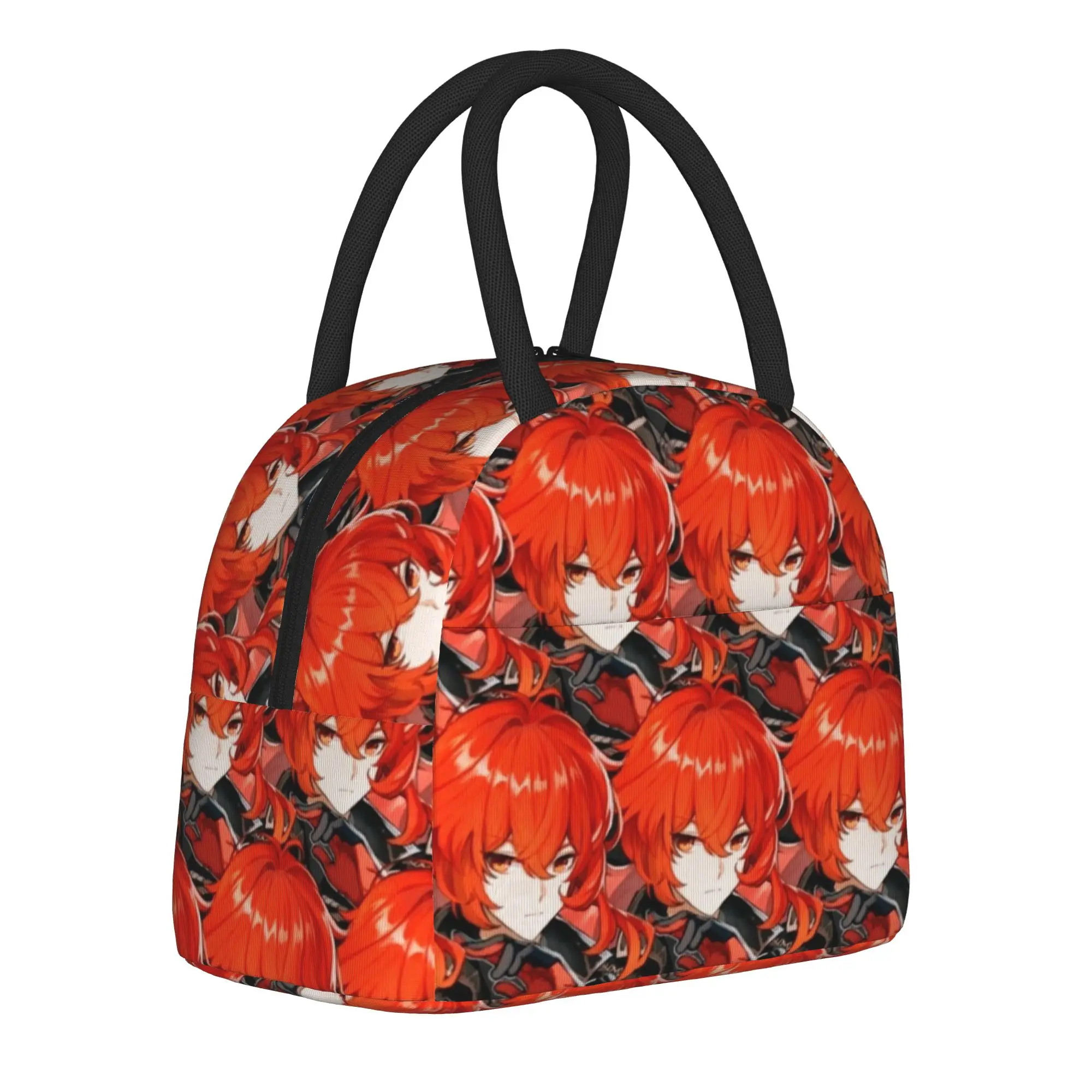 Diluc Ragnvindr Genshins Impact Game Insulated Lunch Bag Thermal Bag Meal Container Large Tote Lunch Box Girl Boy College Picnic
