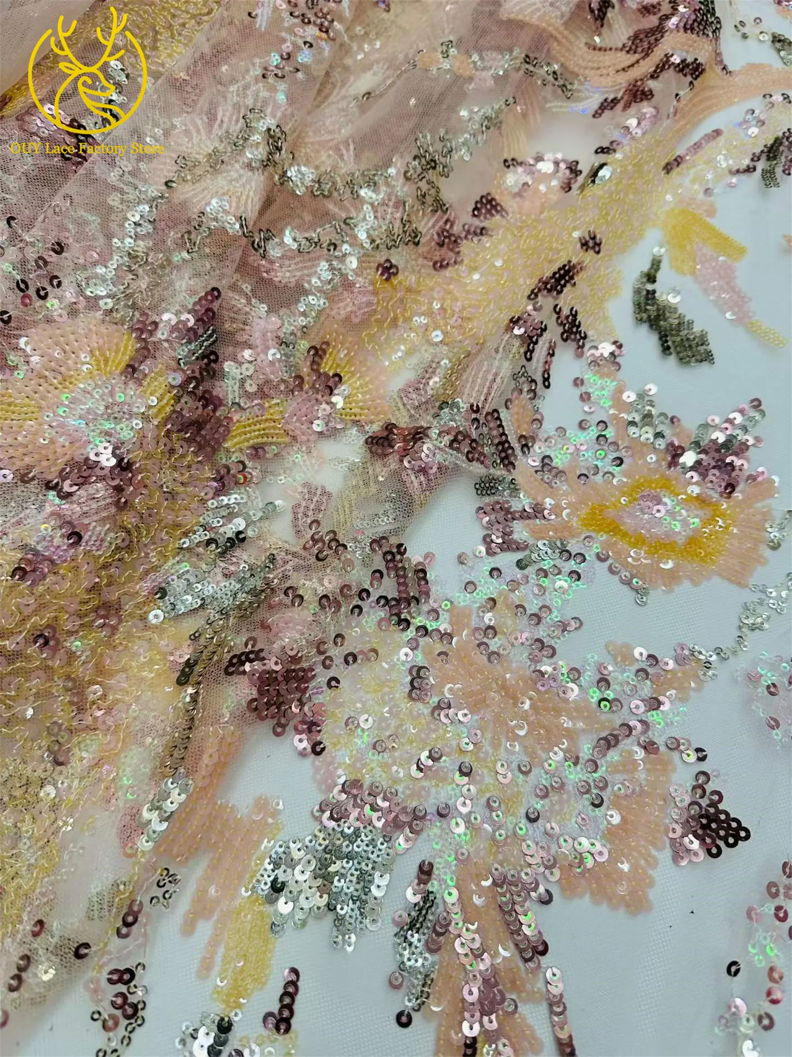 Roter afrikanischer Pailletten-Spitzenstoff, 5 Yards, hochwertiger, eleganter französischer Stickerei-Spitzenstoff für Hochzeits- und Abendkleider zum Nähen – Detail 6