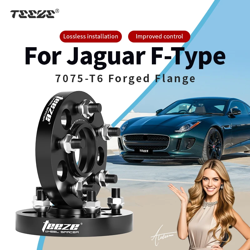 Teeze 2/4pcs 5x108 CB 63.4 M12 x 1.5 Hub Centric Black Forged wheel spacer For Jaguar F-Type Flange Plate15/20/25/30/35mm