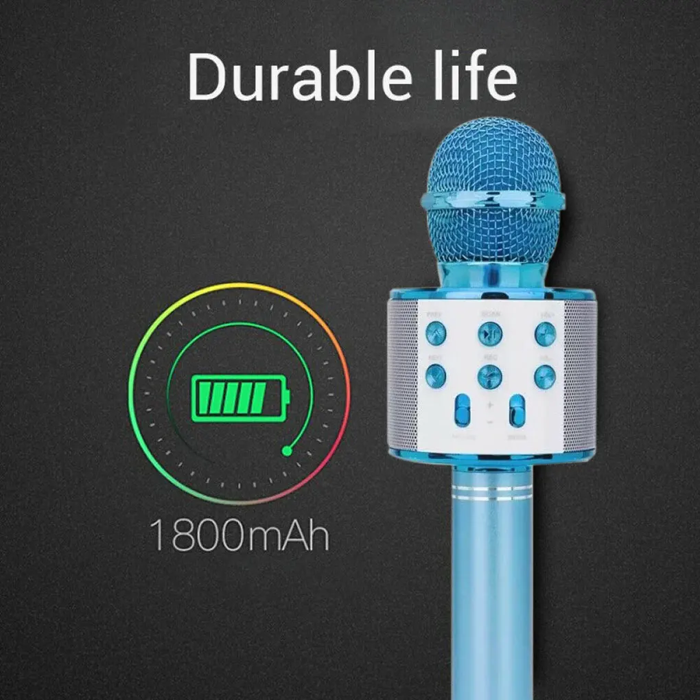 Wireless Karaoke Microphone Bluetooth Handheld Portable Speaker Home KTV Player with Dancing LED Lights Record Function for Kids