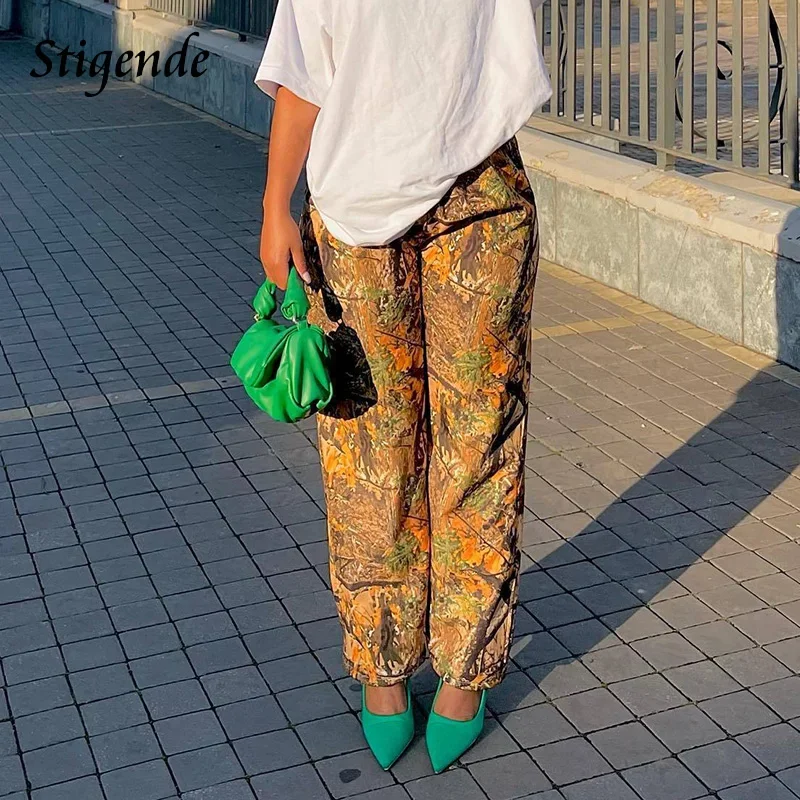 

Stigende Women Loose Fit Palazzo Pants Fashion Print Straight Wide Leg Pants Casual Bodycon Baggy Trousers