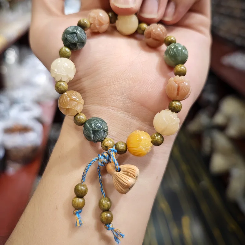 Natural Bodhi Bead Bracelet Crafts Green Sandalwood Eaglewood Bracelet Wen Chuang Flexible Ring Lotus Buddha Beads Xingshi Men a