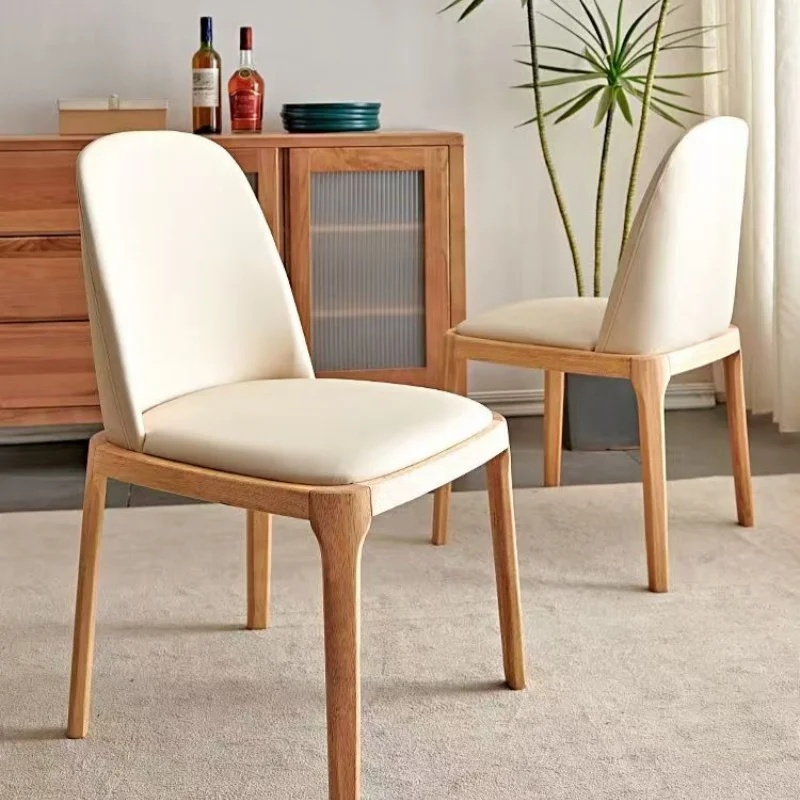 Solid Wood Dining Chair Home Light Luxury High-end Comfortable Chair Nordic Back Stool Simple Octagonal Leather Chair Arrival