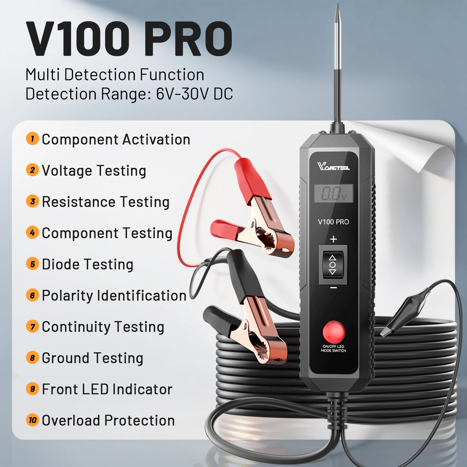 VDIAGTOOL V100PRO Automotive Power Circuit Probe 12V 24V Circuit Fault Finder Car Electrical Diagnostic Digital Voltmeter
