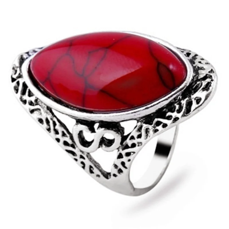 Ofertas خمر البوهيمي نمط 6 ألوان البيضاوي حجر خواتم الاصبع مجوهرات للنساء المشاركة الزفاف الزفاف حجم 6 -11