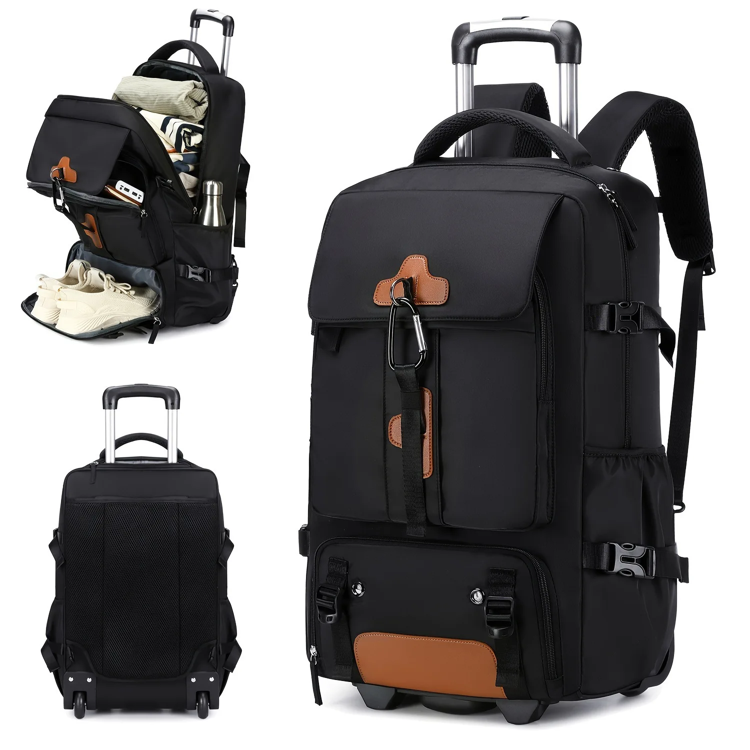 Rolling Backpack Large Capacity Travel Backpack with Wheels Carry On Luggage Backpack for Men Outdoor Trolley Travel Backpack view 2