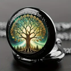 Retro Black Magic Forest Tree Quartz Pocket Watch, Gift For Teen