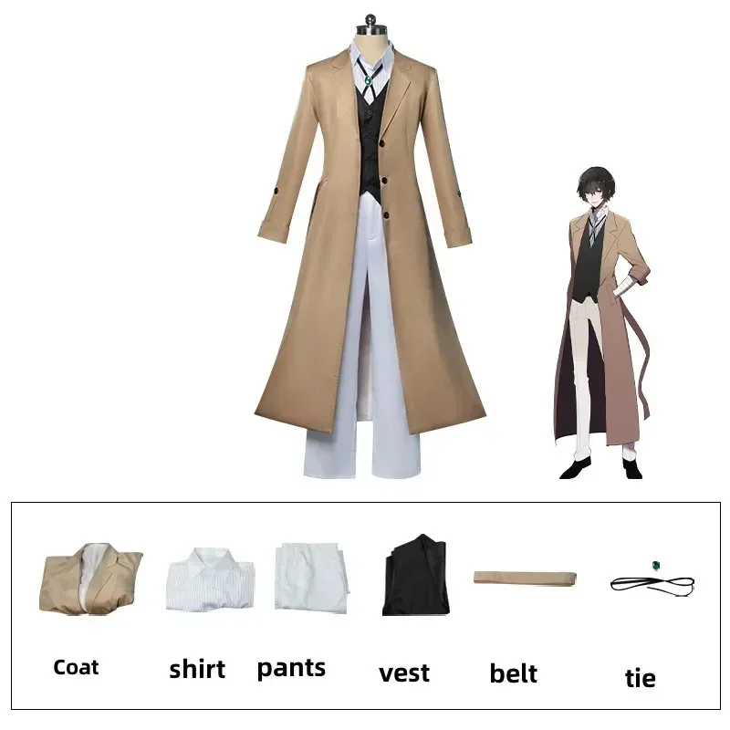 Аниме Бунго Бродячие Собаки Дазай Осаму Косплей Костюм Парик Длинный Тренч Униформа Наряды Мужчины Женщины Хэллоуин Карнавальный Костюм Партии