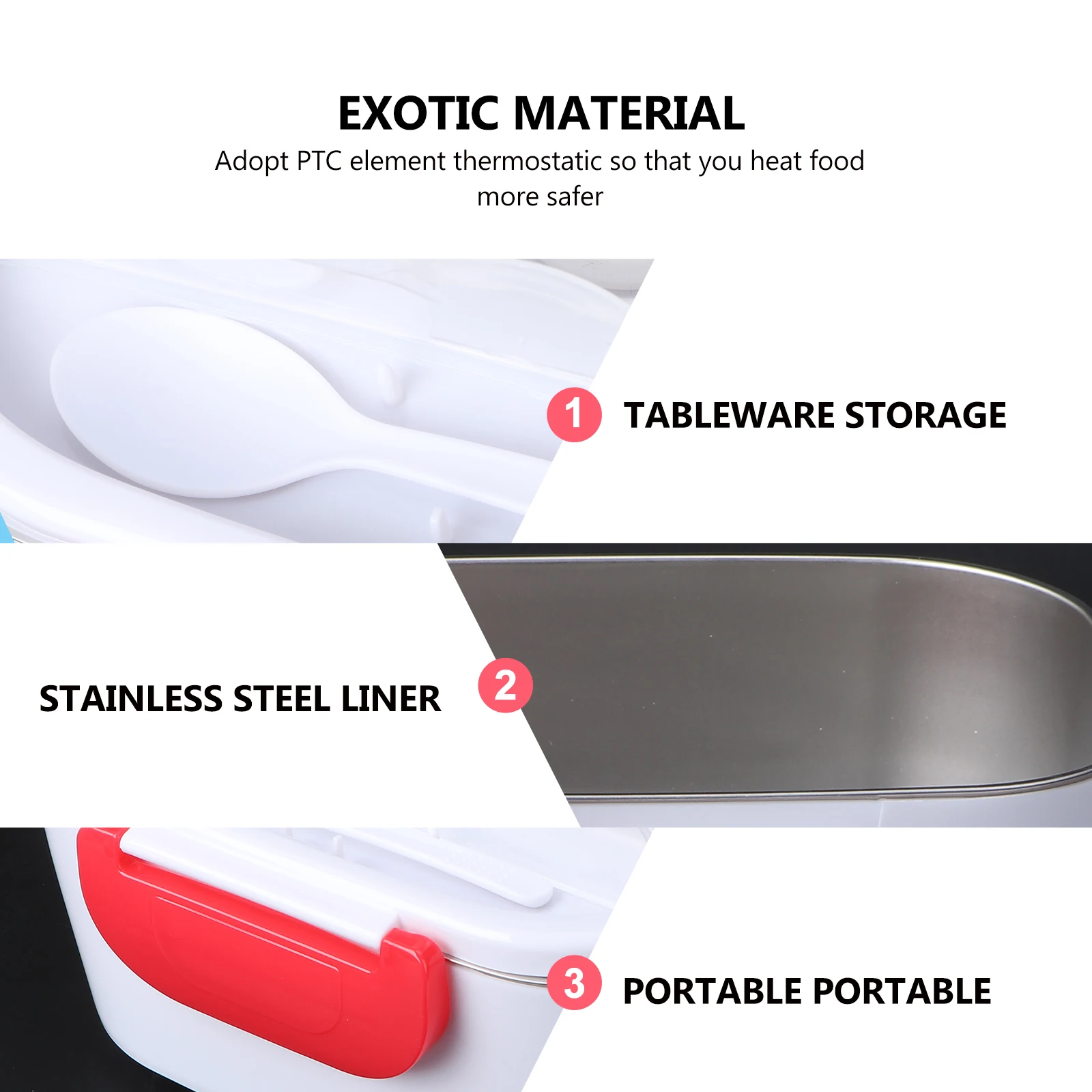 

Electric Heated Lunch Box Portable Food Warmer Car Plug Travel Container Red Ptc Heating Energy Saving Low Power Reheat Function