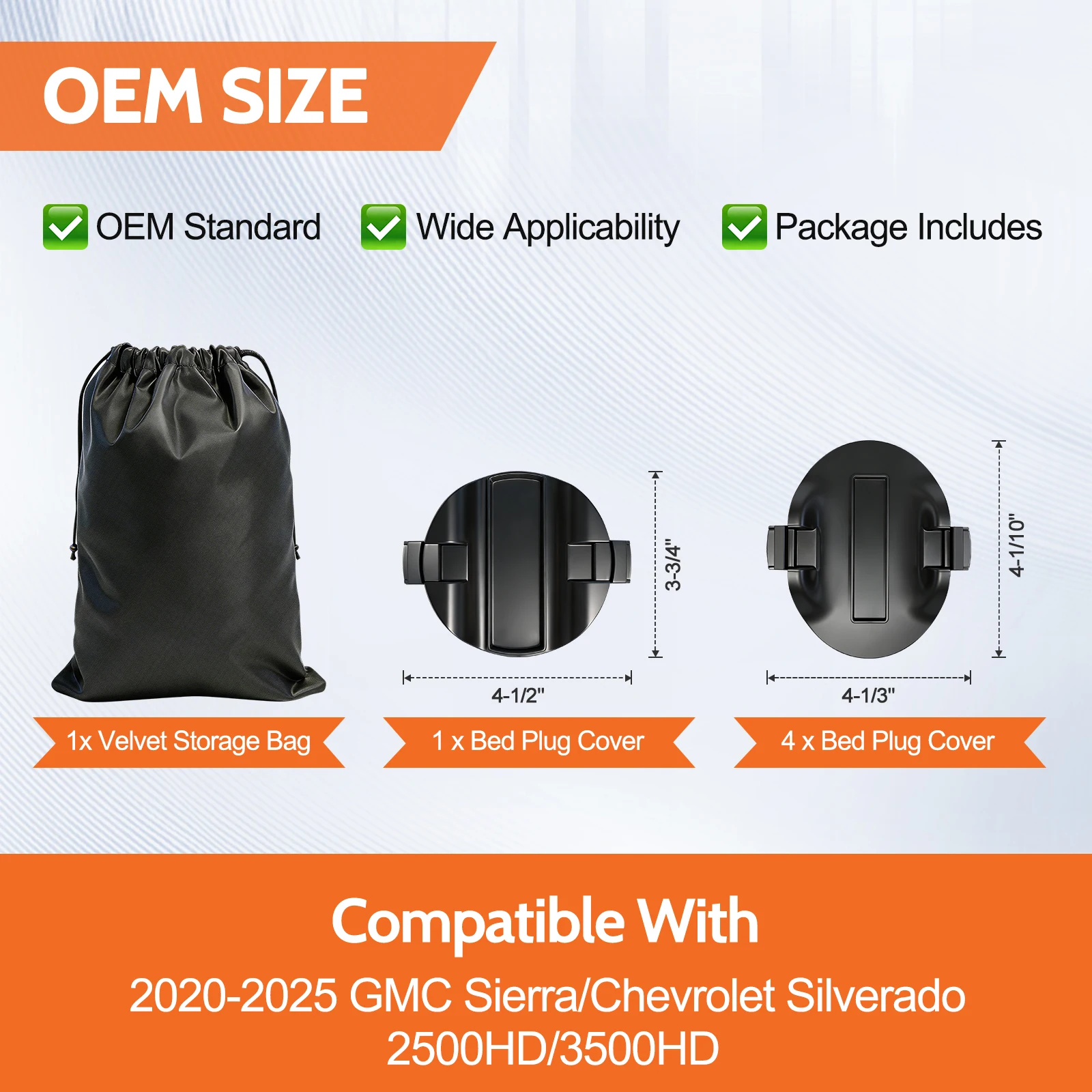 5th Wheel Bed Plug Cover Kit with Storage Bag for 2020-2026 GMC Sierra & Chevrolet Silverado 2500HD 3500HD,Puck System Gooseneck