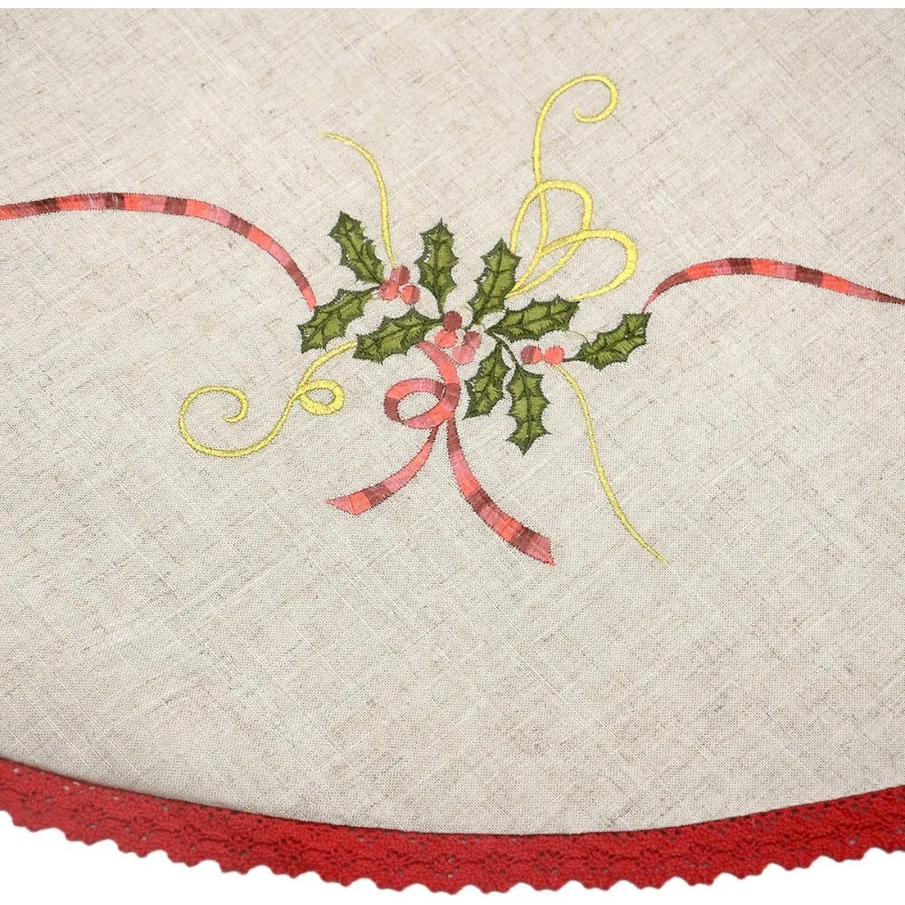 

72 Inches Large Embroidered Christmas Holiday Tree Skirt, Double Thickness (Round 72 Inch)