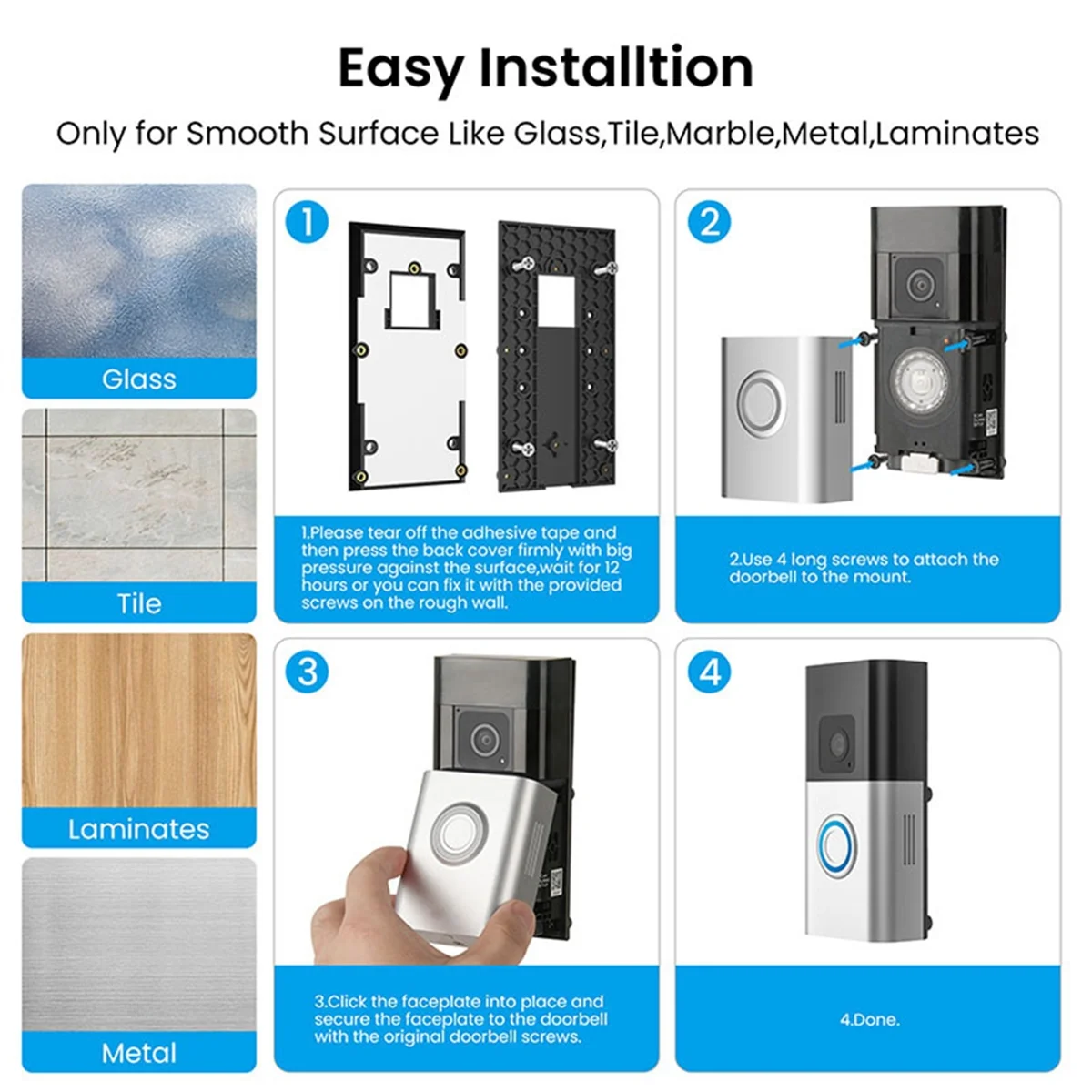ABXHH Video Doorbell Mount สําหรับแหวนวิดีโอ Doorbell 3/3 Plus/4 สําหรับแบตเตอรี่ Doorbell Plus/Pro, doorbell ติดตั้งอุปกรณ์เสริม