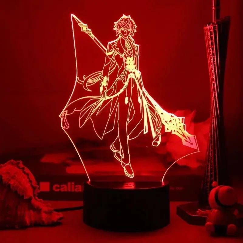 Action Figure Anime Game Genshin Impact Keqing Amber Klee 3D Model LED Night Light RGB Color Change Table Lamp Children Gifts