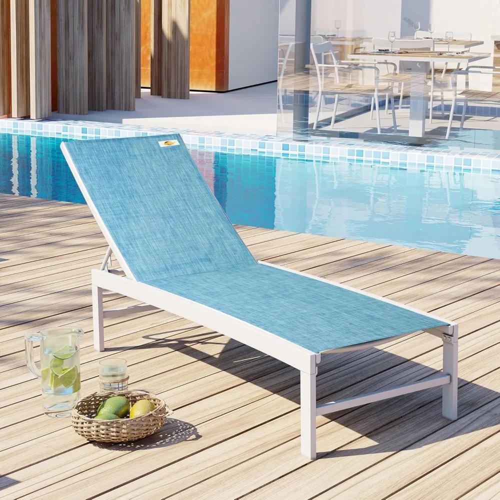 Patio Aluminum Chaise Lounge Chair, Outdoor Recliner Lounge Chair Sun Loungers, All Weather Chaise with 5 Adjustable Backrest an