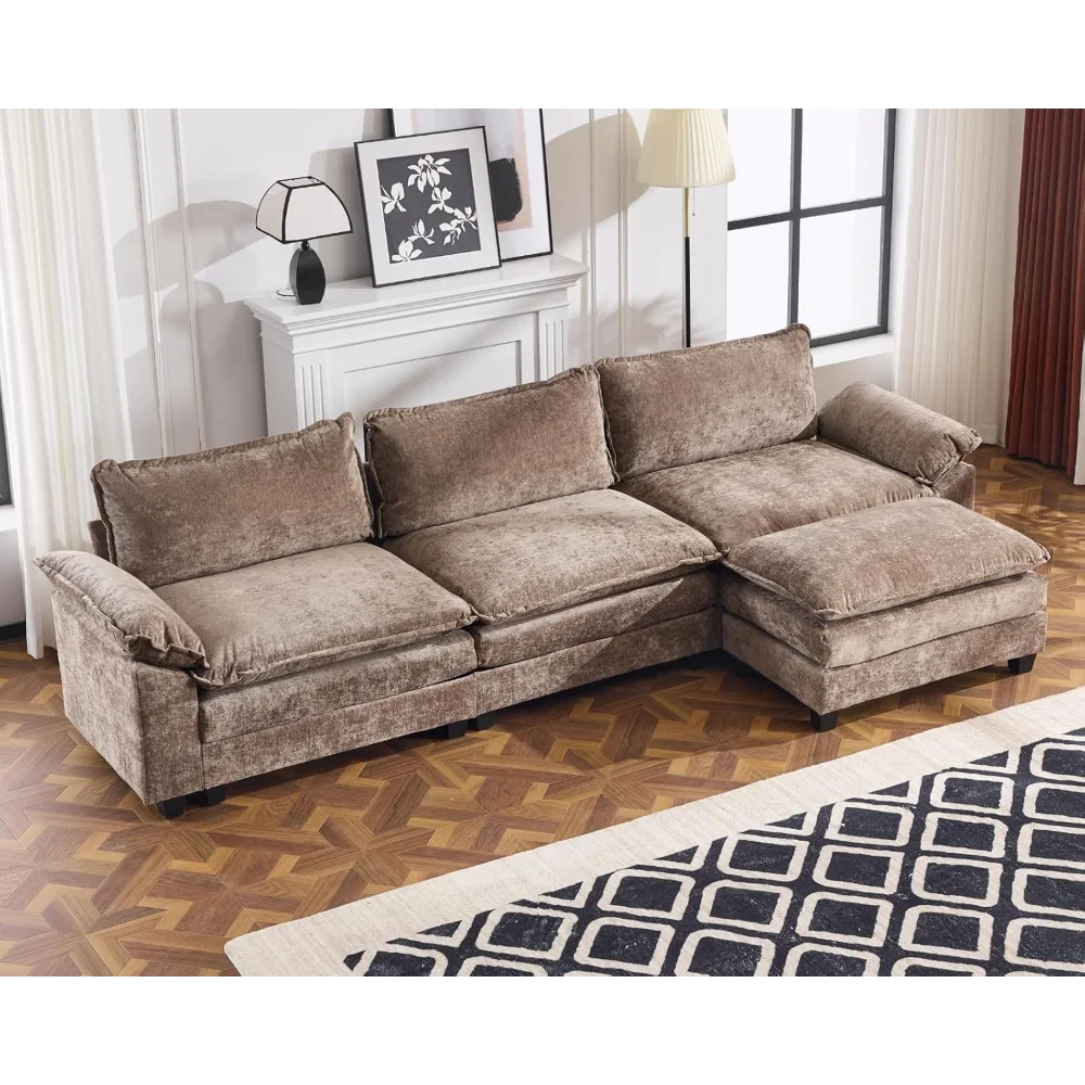 

122" Sectional Couch 3-Seat Deep Sofa Couch with Ottoman Modern L Shape Sectional Sofa Chenille Upholstered for Living room