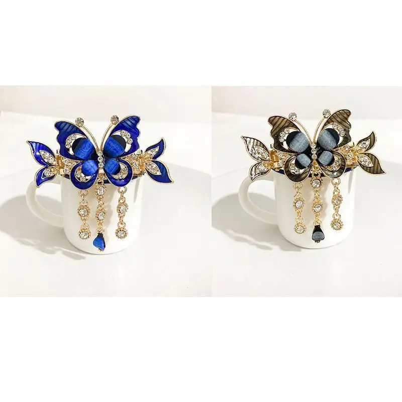 Strass Schmetterling Quaste Haarnadel Haar Clip für Frauen Weibliche Kopfschmuck Haar Klaue Elegante Temperament Neue Kopfbedeckungen – Detail 12