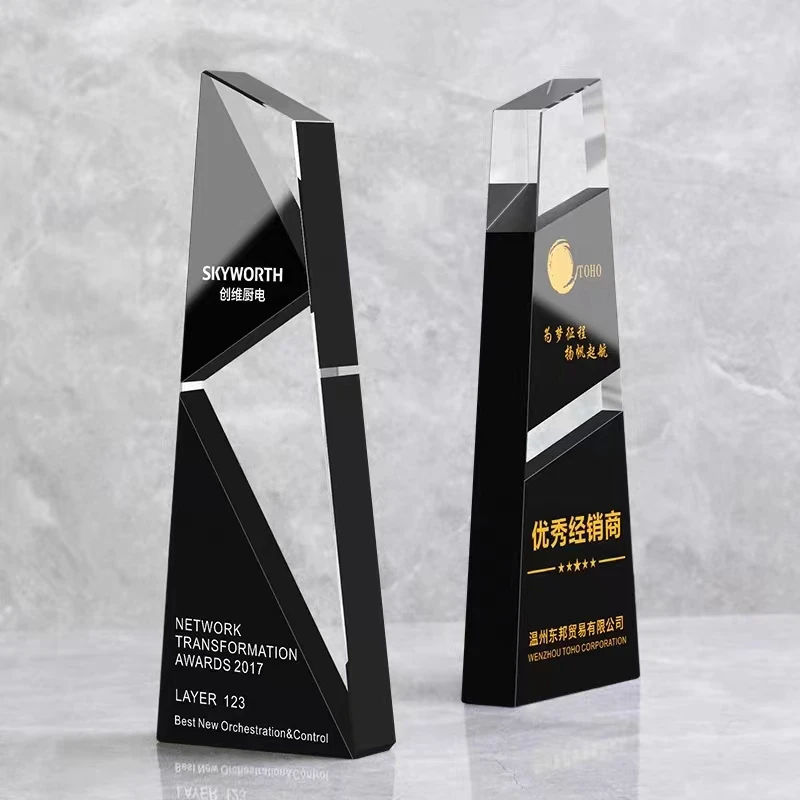 

Top Grade Black and Clear Crystal Trophy Personalized Customization Engrave LOGO Text Honor Certificate Awards Movie Music Prize