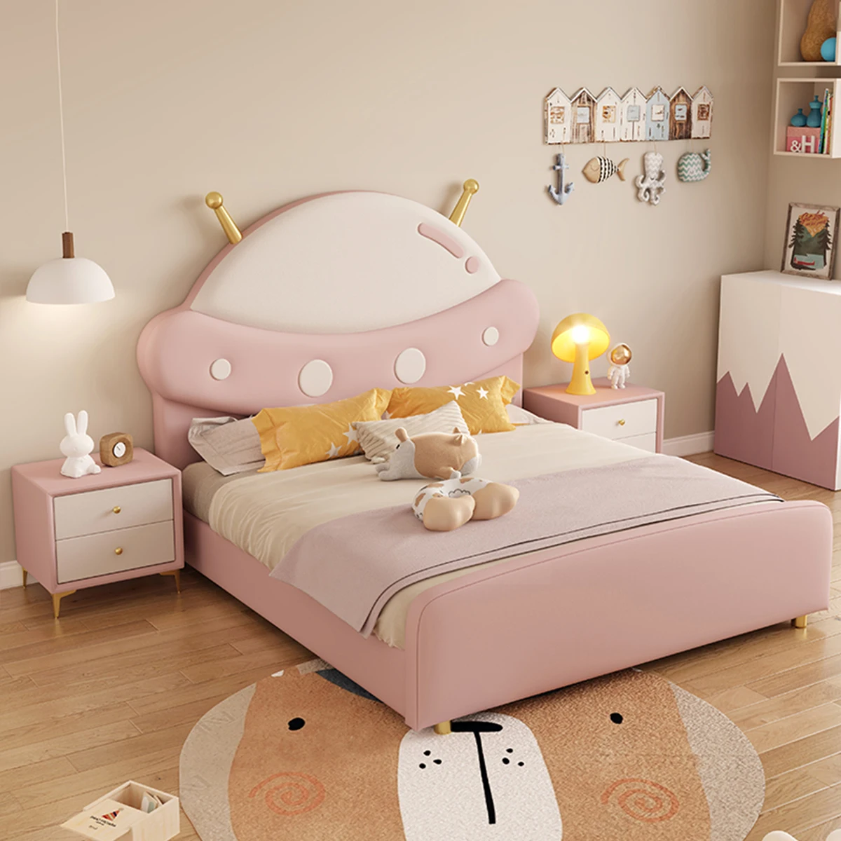 Creative Soft Leather Bed for Kids Children's Room Furniture Wholesale Child Bed High Quality Durable Upholstered Children's Bed