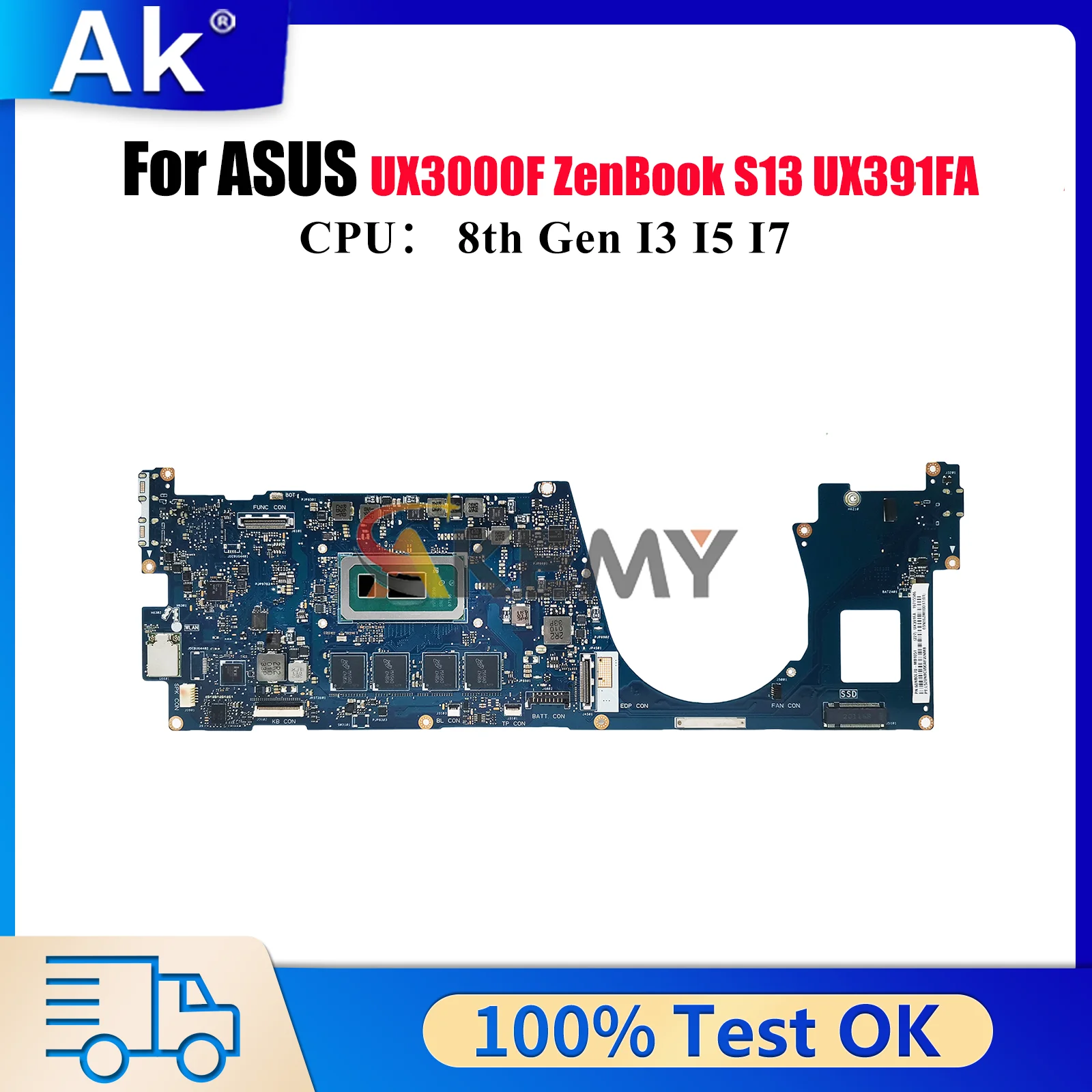 

UX391FA Материнская плата для ноутбука ASUS ZenBook UX3000F S13 UX391FA ZenBook UX391F Материнская плата с процессором I3 I5 I7 100% tests OK быстрая доставка