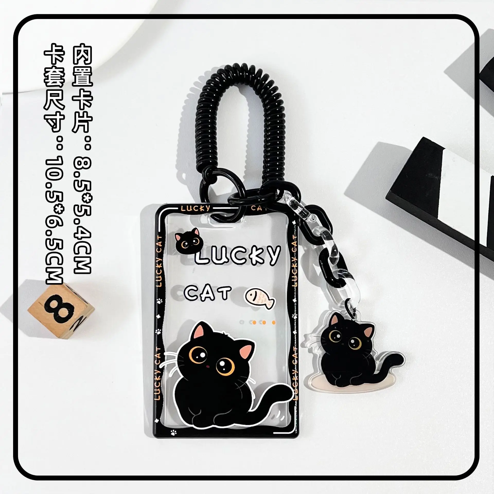 cute black cat card holder for staff nurse sliding back shell card cover case working permit sleeve keychain badge holders