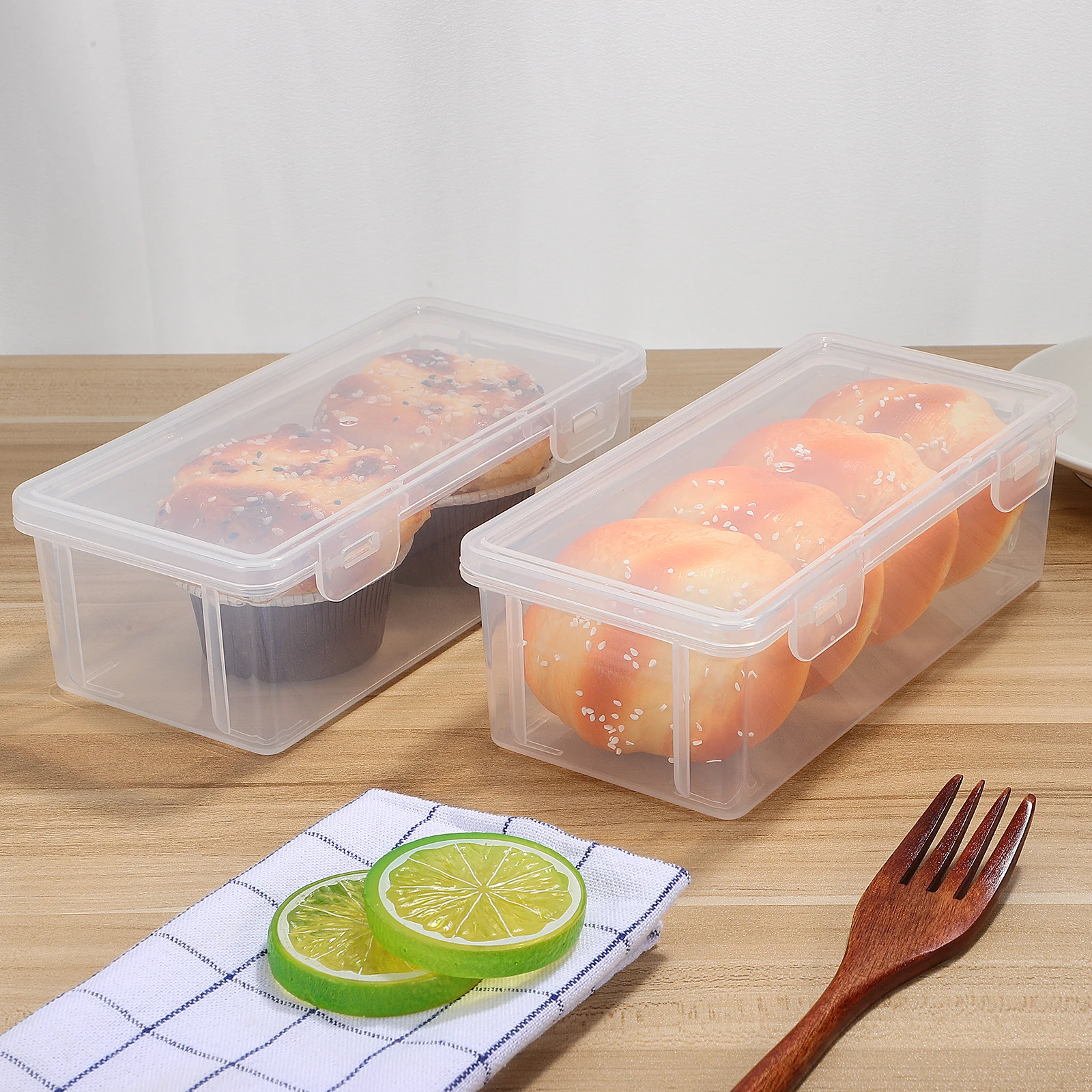 

2pcs Seasoning Tank Bread Storage Container Toast Loaf Slice Fridge Organizer Food Box Kitchen Holder Storage Box
