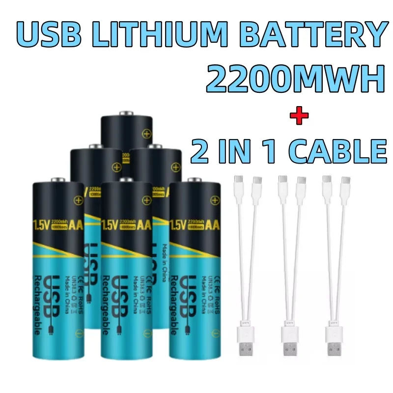 

Skywolfeye 6PCS 13200mAh AA1.5V Lithium-Ion Rechargeable Battery with 2-in-1 Charging Cable, Suitable for Mouse Remote Toys