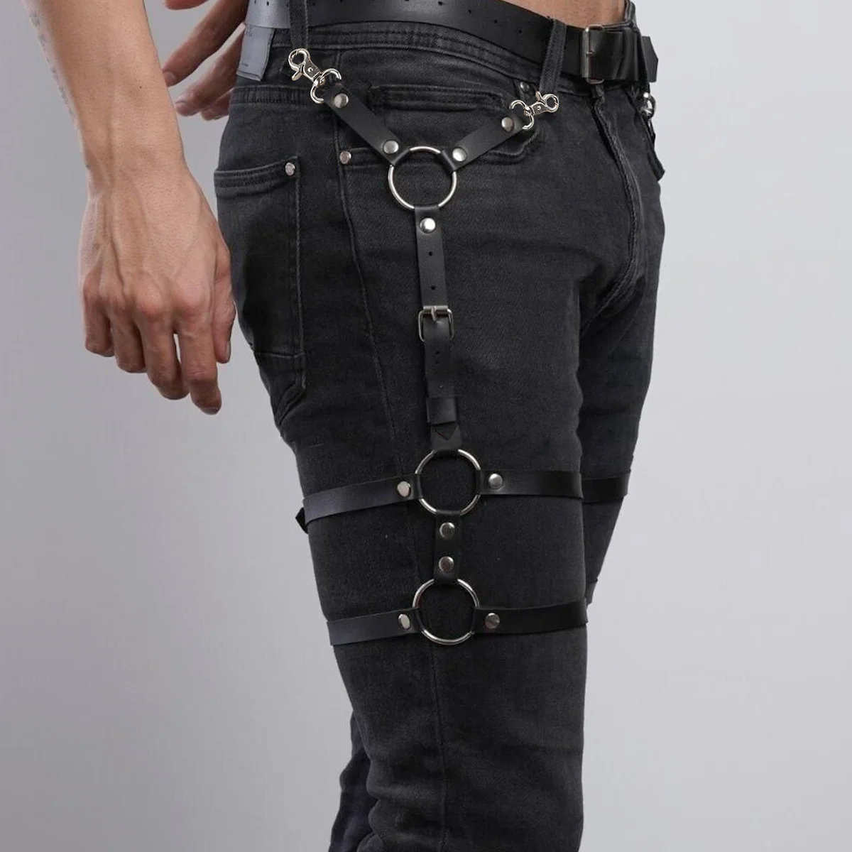 

Кожаный мужской пояс с подвязками на бедро, готический мужской ремень на бедро, регулируемый вечерний косплей, мужской регулируемый ремень для ног, поясной ремень