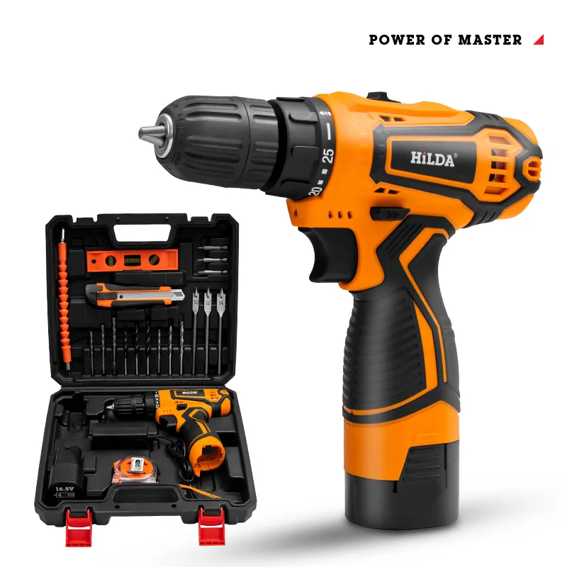 Rechargeable lithium battery home reversible electric drill 0-1400 (rpm) pistol straight barrel type two-speed electric drill