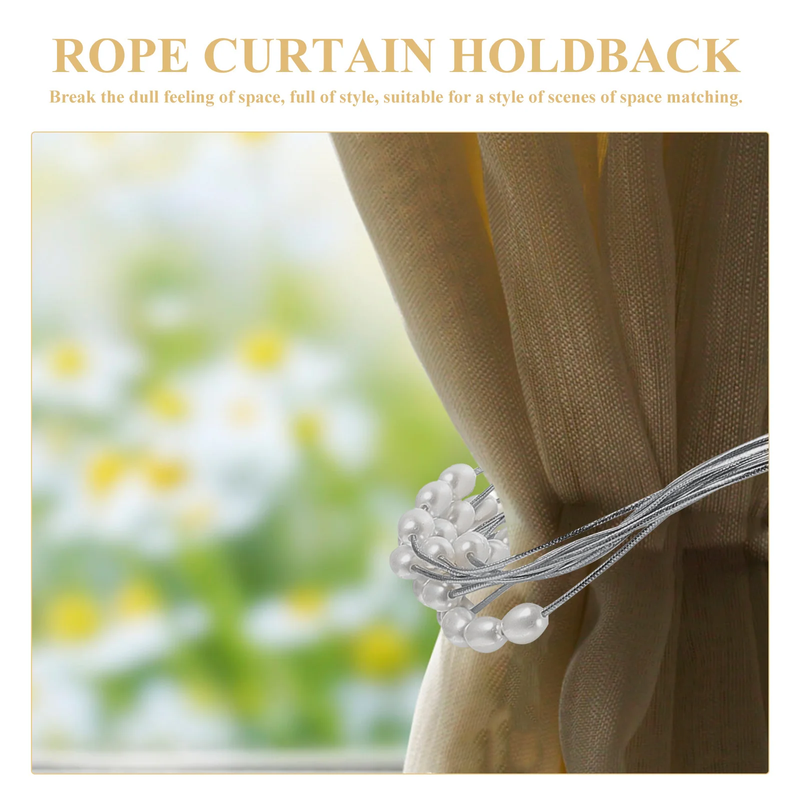

2Pcs Pearl Curtain Binding Rope Decorative Tieback Holder for Home Curtains Living Room Bedroom Kitchen Office Studio